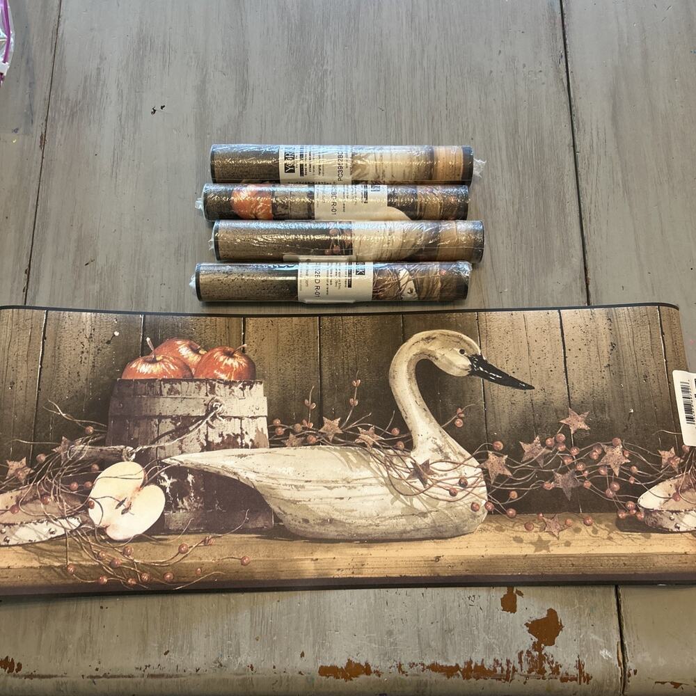 York Rustic Country Primitive Swan Berry Apples 9” Wallpaper Border 5 Rolls